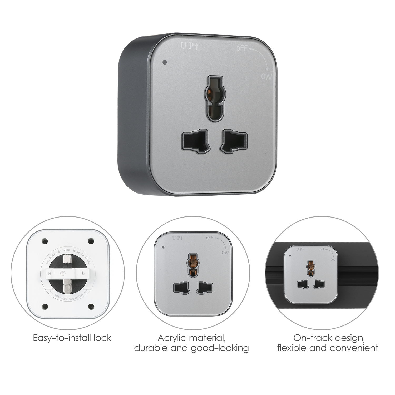Universal 3-Pin Track Sockets Power Track Socket Outlet Versatile Electric Mobile Track Socket Power Track Adapter