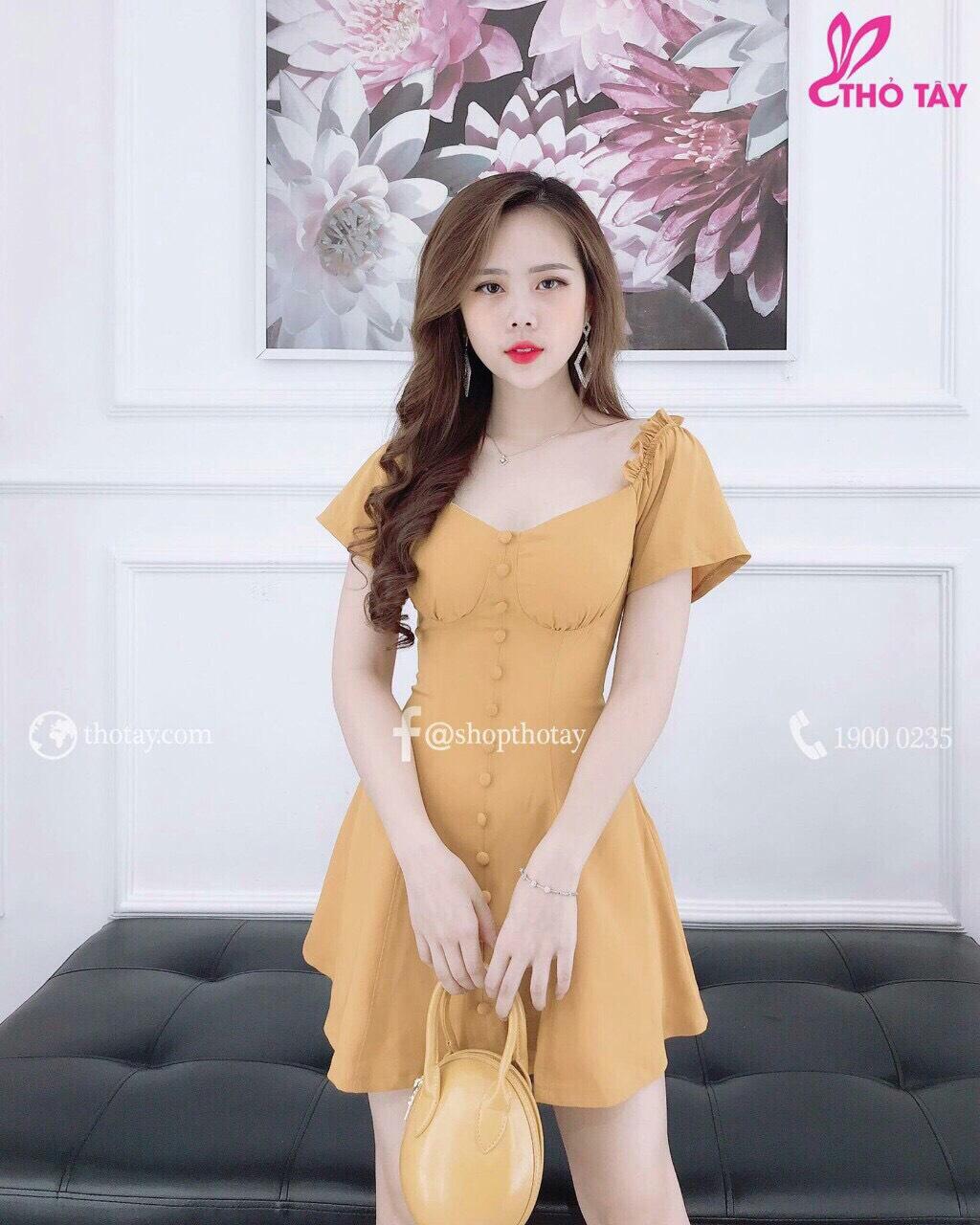 Đầm bẹt vai đính nút siêu đẹp (GS) UZU