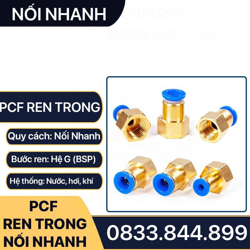 Nối Nhanh Ren Trong (PCF) Cắm Ống Mềm PU 4 6 8 10 12mm