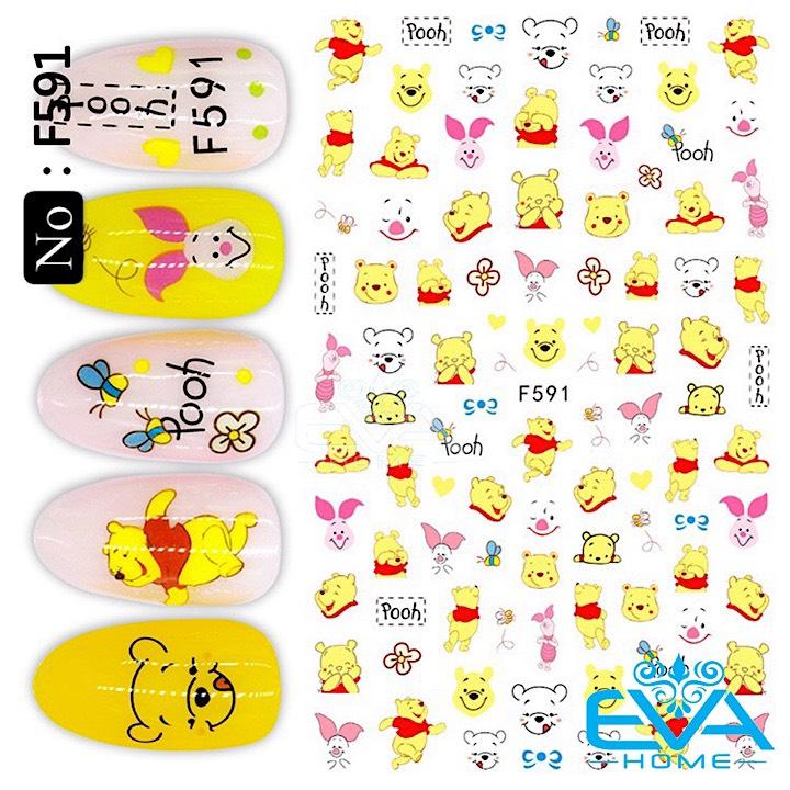 [HCM]Miếng Dán Móng Tay 3D Nail Sticker Tráng Trí Hoạ Tiết Hoạt Hình Gấu Pooh F591