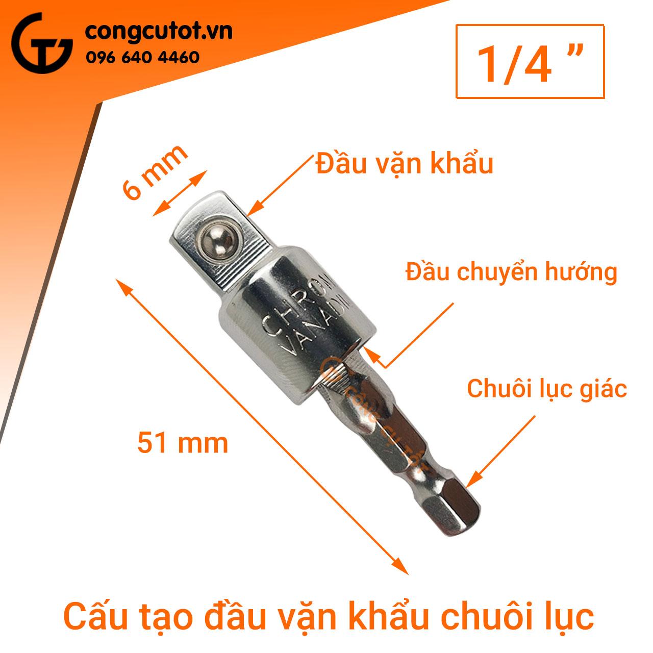 Combo 5 chiếc đầu chuyển vặn khẩu 1/4 kiểu chếch chuôi lục