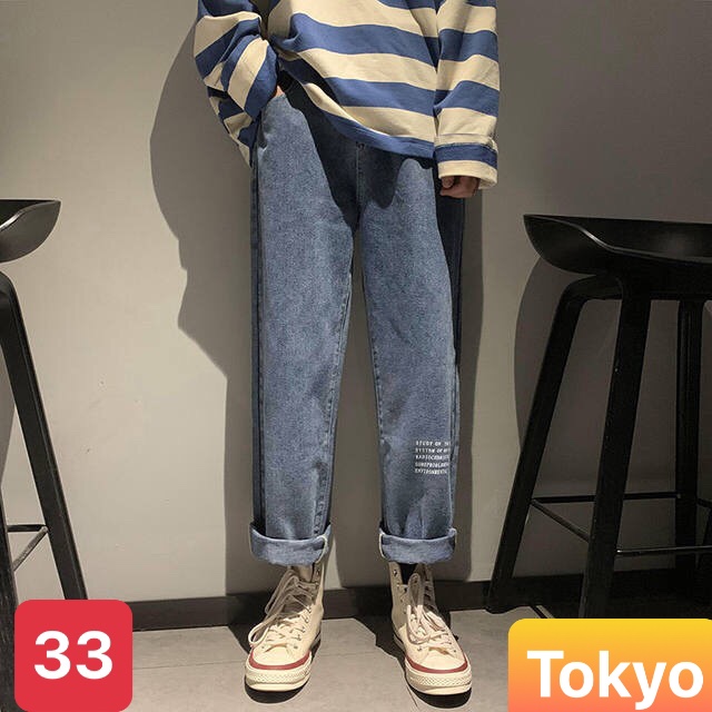 QUẦN BAGGY JEAN NAM CHẤT BÒ XANH ỐNG RỘNG THÊU CHỮ NHẬT BẢN HÀN QUỐC MỚI CAO CẤP TK-33 TOKYO FASHION