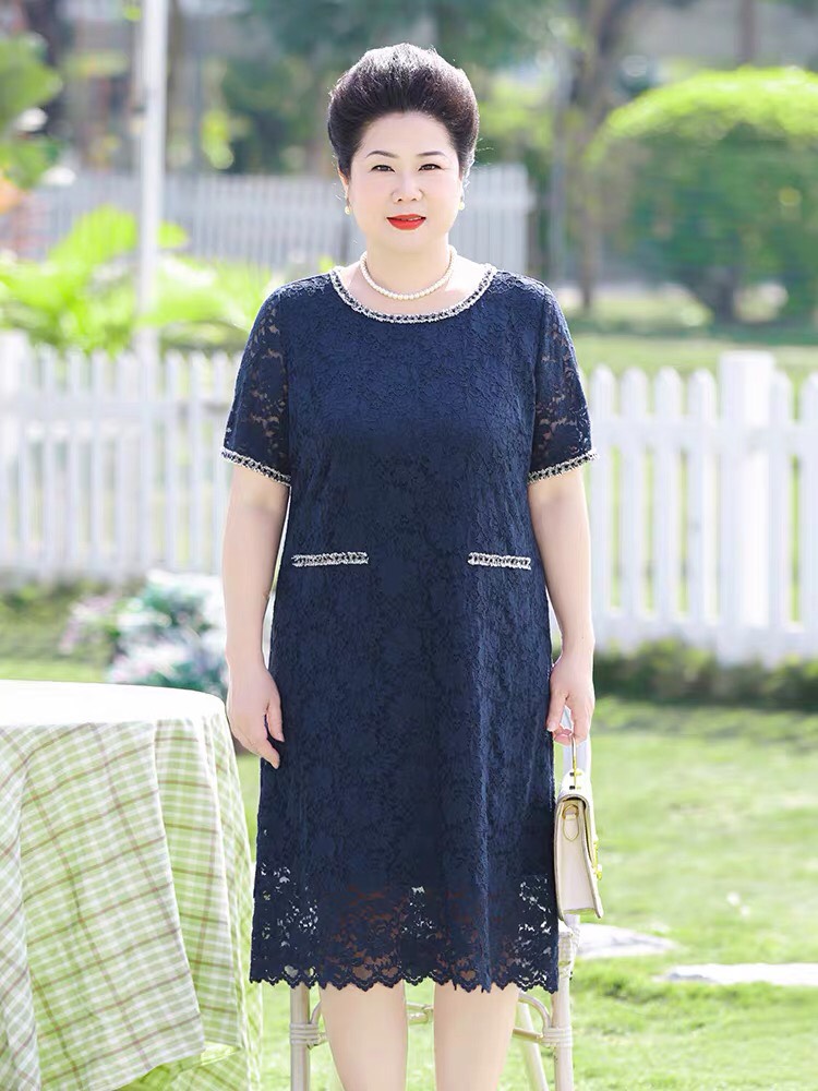 Đầm suông trung niên u50 u60 bigsize sang trọng ren 2 lớp - BSr1022