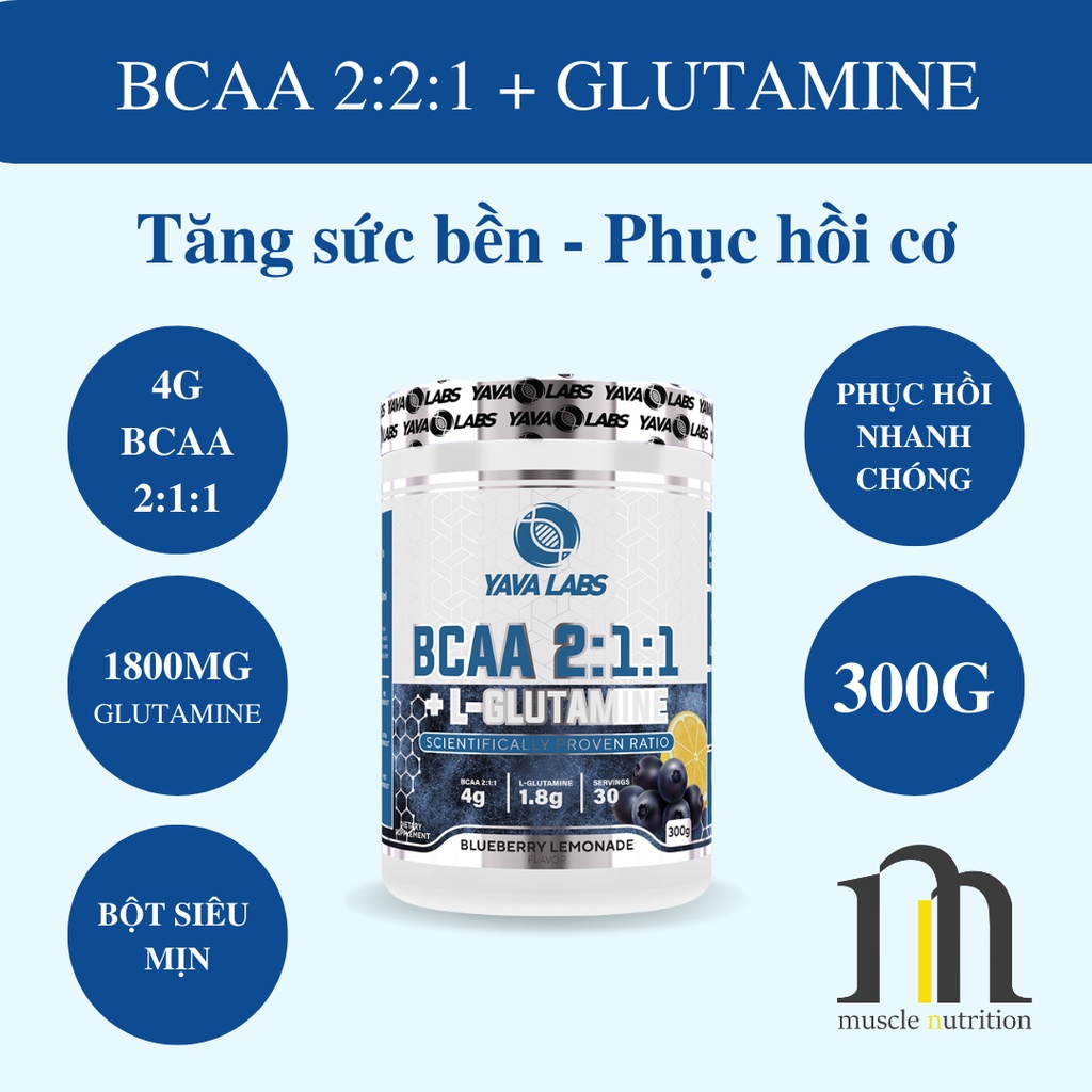 Yava BCAA + GLUTAMIN - Kết hợp Giữa BCAA và Glutamin - Phục hồi siêu nhanh