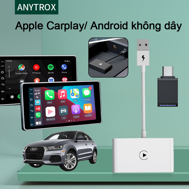 ANYTROX White Bộ Adapter kích hoạt USB Apple iphone Carplay Android Dongle