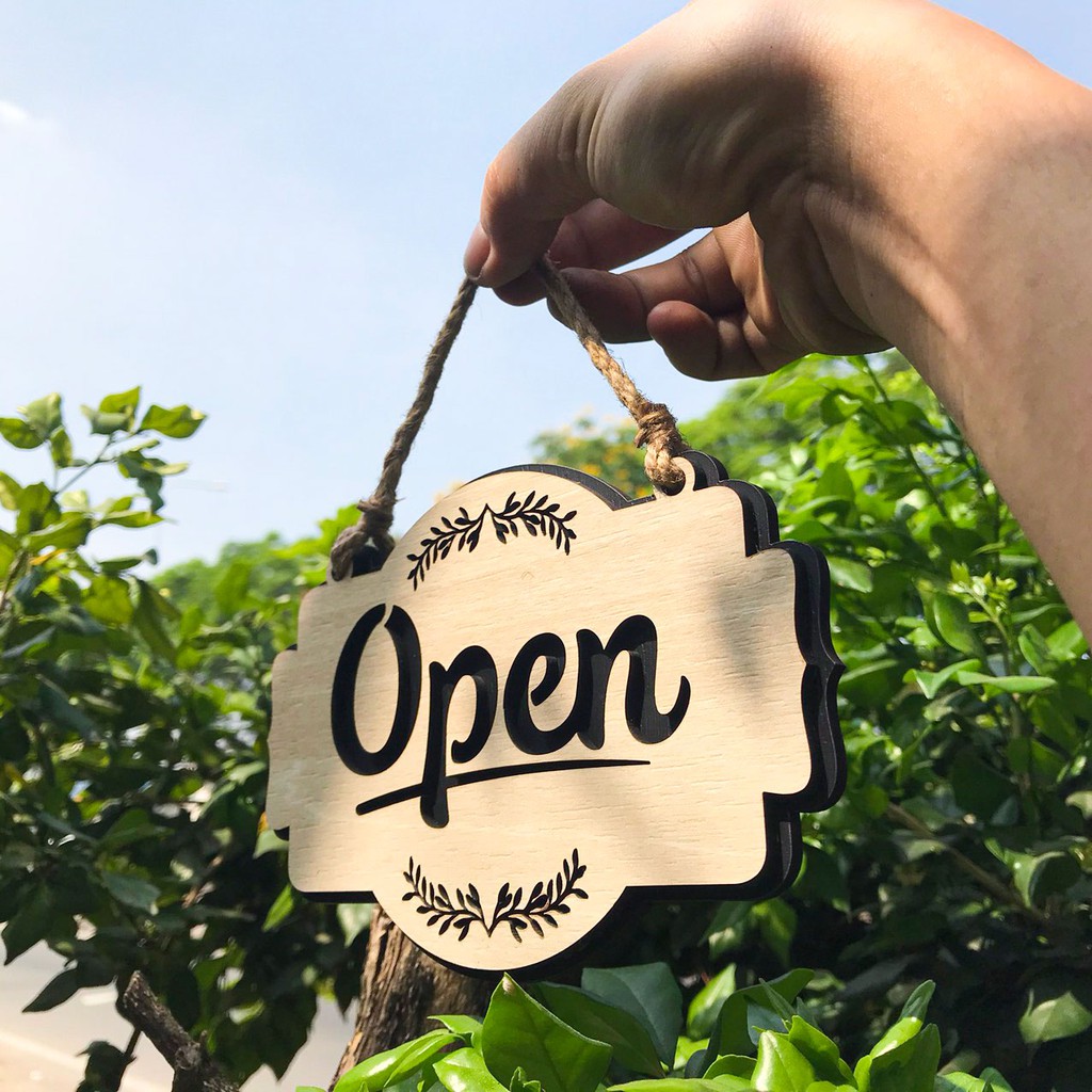 Bảng Open / Closed gỗ 2 mặt dạng treo