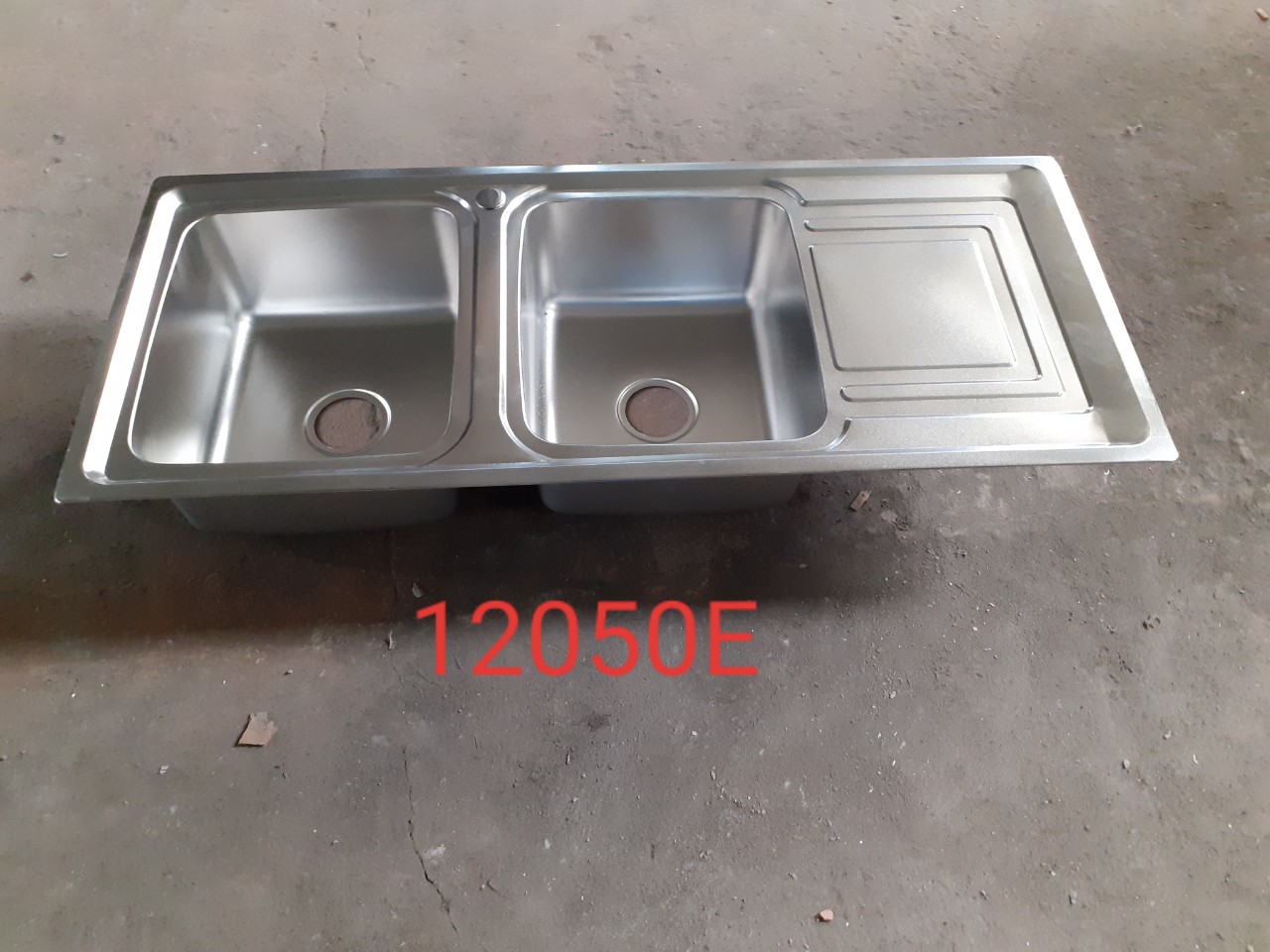 [INOX ROYAL] CHẬU RỬA CHÉN BÁT 2 HỘC 1 CÁNH INOX 304 - CHẬU DẬP