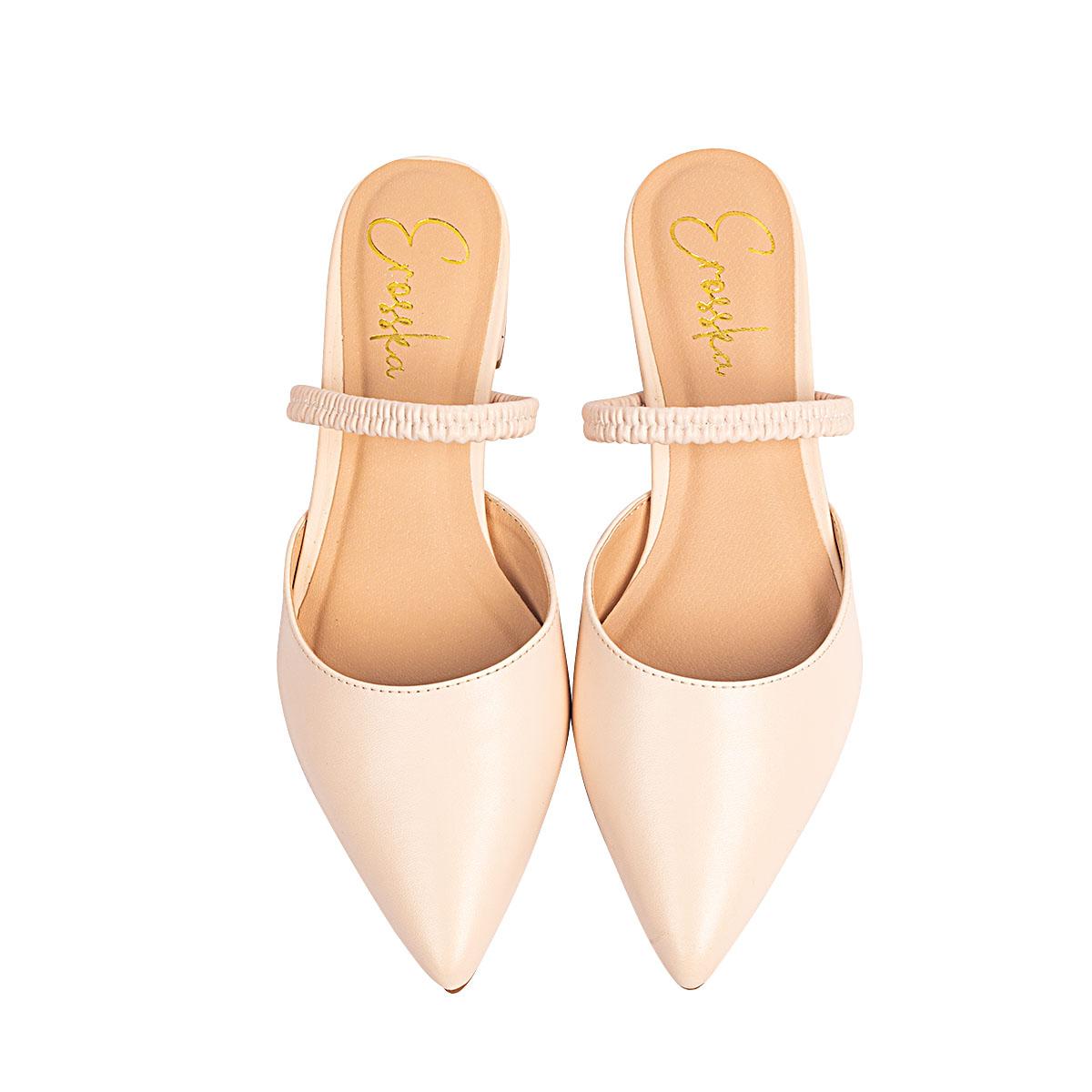 Giày nữ, giày cao gót slingback mũi nhọn cao 2cm phối dây thời trang kiểu dáng basic - EL002 (WH)