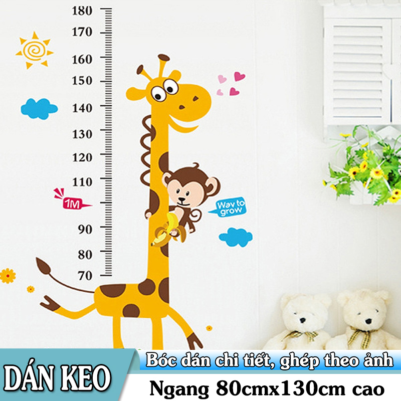 [HCM]Decal trang trí Thước đo Hươu cao cổ cổng khỉ. Nhựa PVC độ bền cao không thấm nước. 100% thương hiệu mới chất lượng cao 