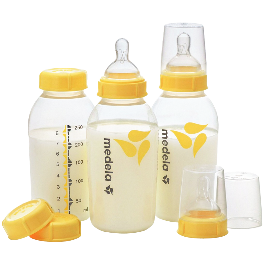 (Lớn-250ml)Bình Trữ Sữa Medela 250ml Kèm Nắp/Núm Ti(Tách Lẻ Từ Hộp 3 Bình)