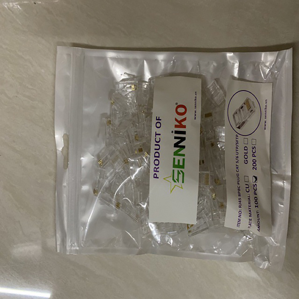 Túi hạt bấm đầu dây mạng Senniko 100 hạt