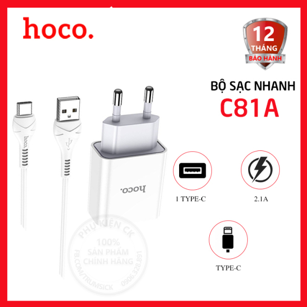 Bộ sạc nhanh Hoco C81A 1 cổng USB 2.1A kèm cáp Type-C dài 1m