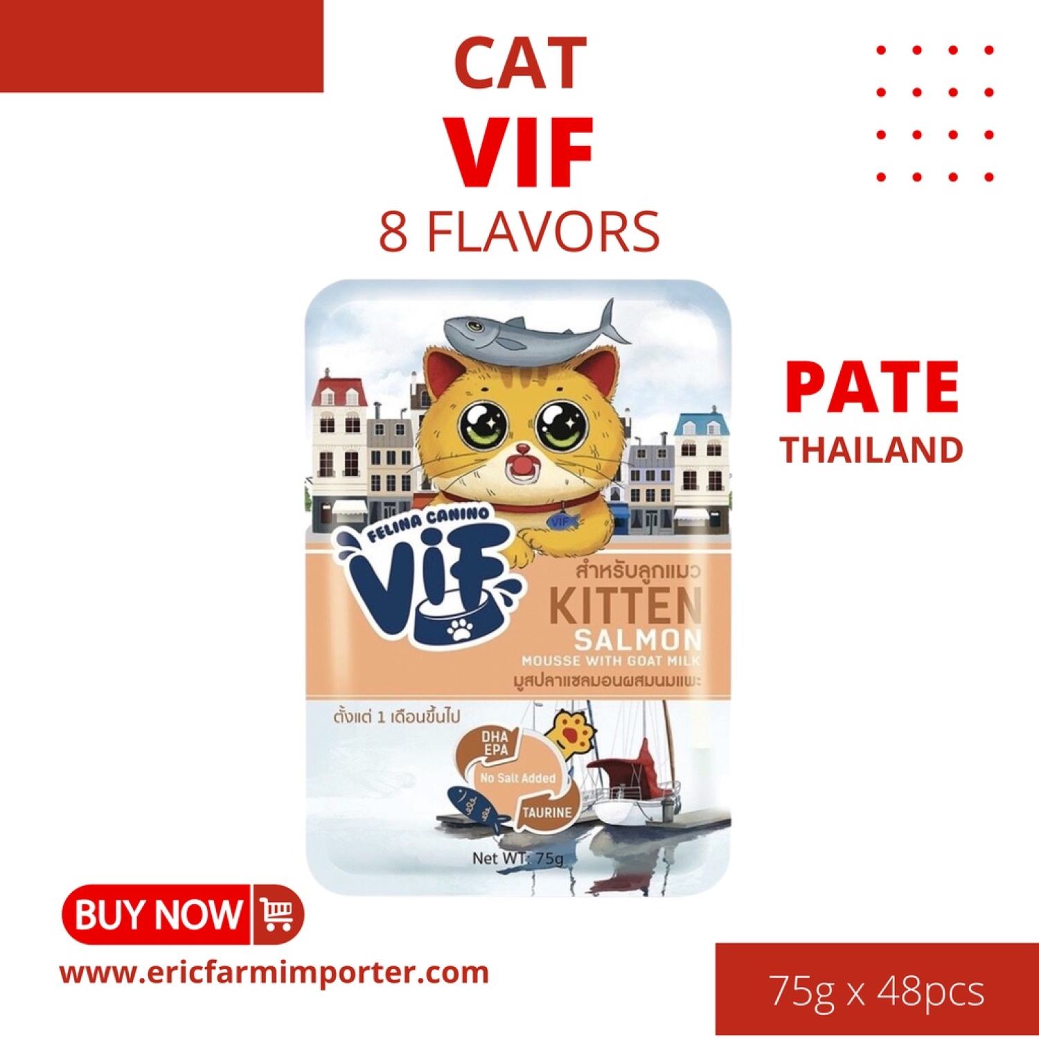 Pate vif thailand 75g cho mèo đủ vị free ship 1 thùng 48 túi 75g thức ăn cho mèo