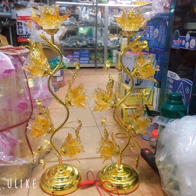 [1 cặp] Đèn Thờ Điện Bông Pha Lê cao 75cm