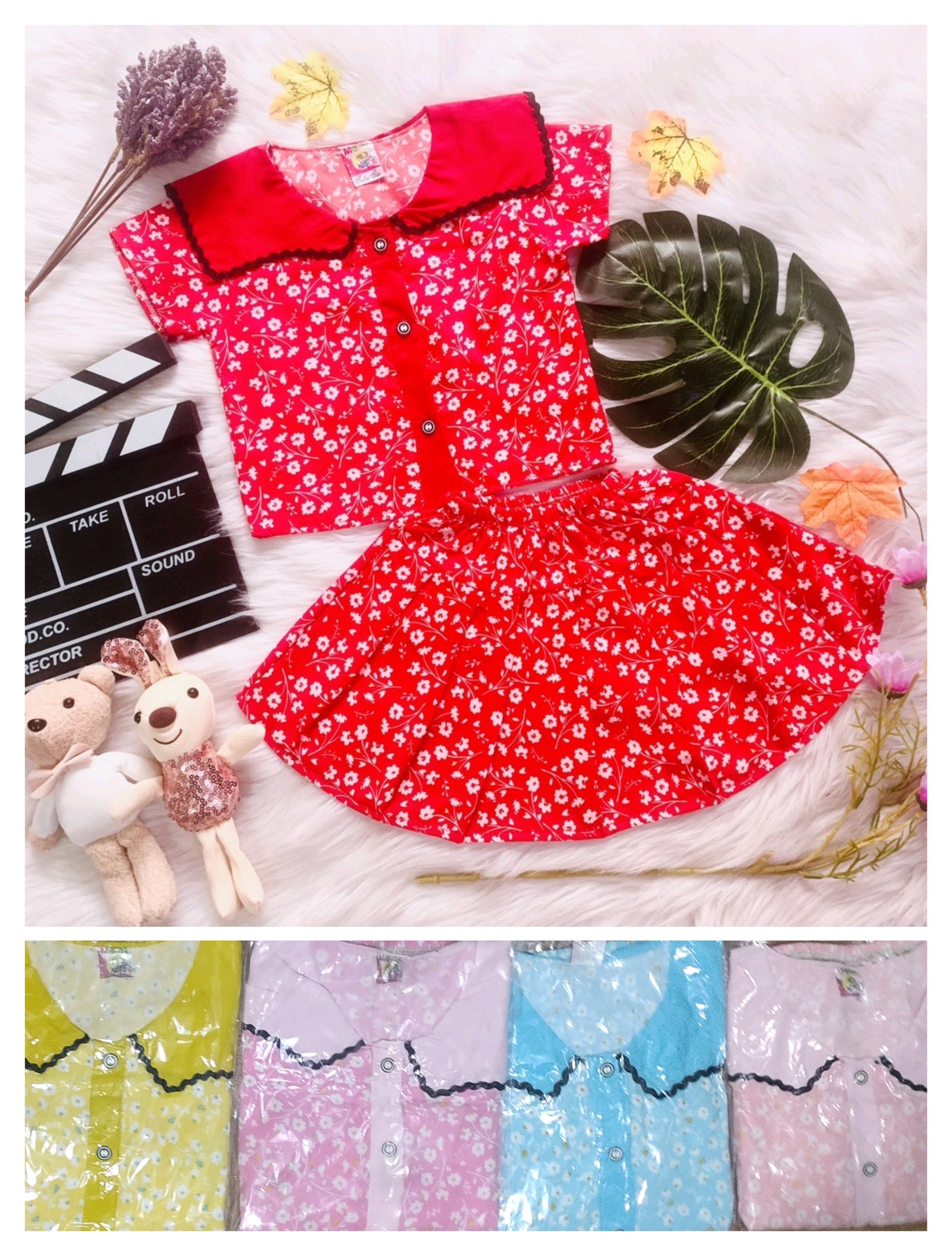 Set Áo Tay Phồng Chân Váy ( có quần lót trong bé ) (giao màu ngẫu nhiên)