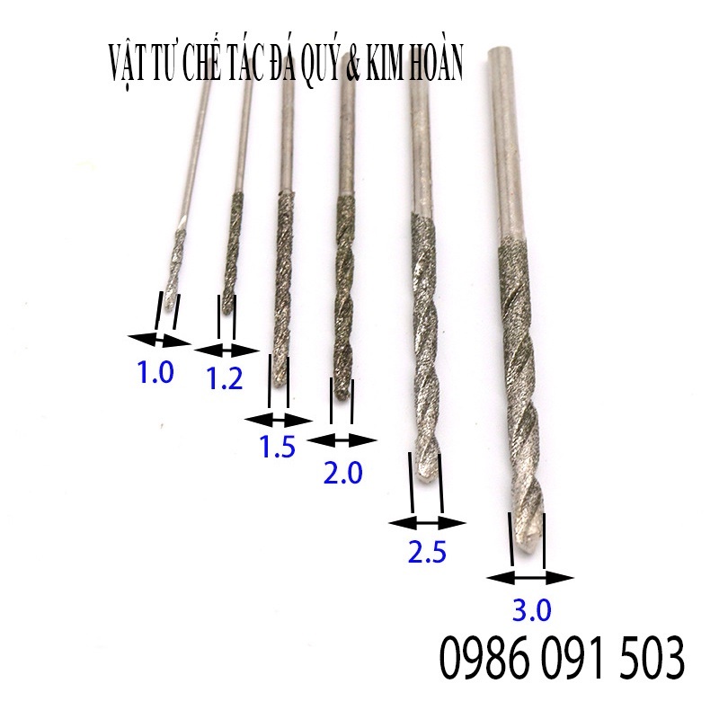 Mũi khoan đá quý, ngọc bích, cẩm thạch dạng xoắn đủ kích cỡ từ bé đến to giá bán 1 mũi