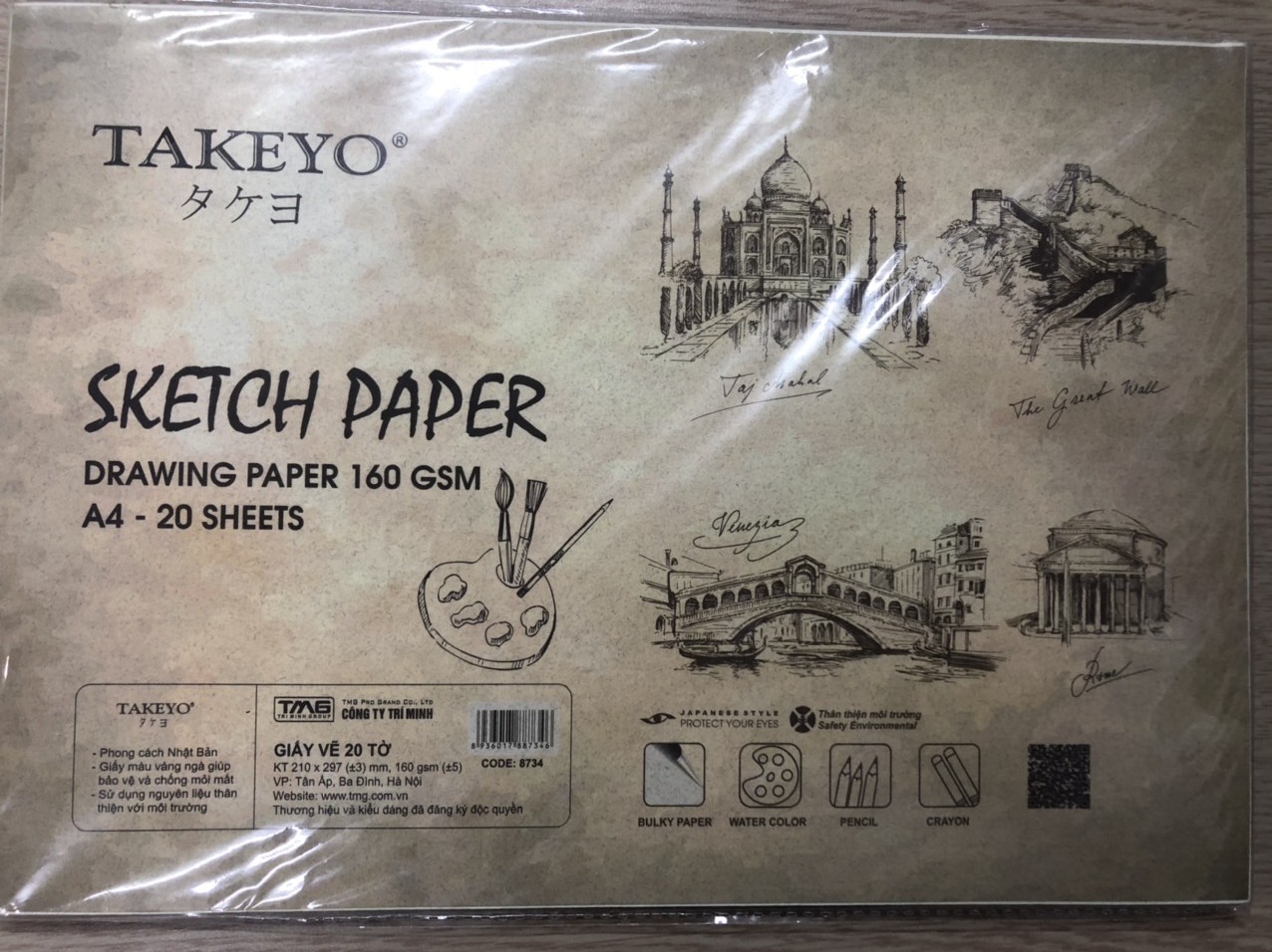 Giấy vẽ Takeyo A4, vẽ chì màu, chì đen, sáp