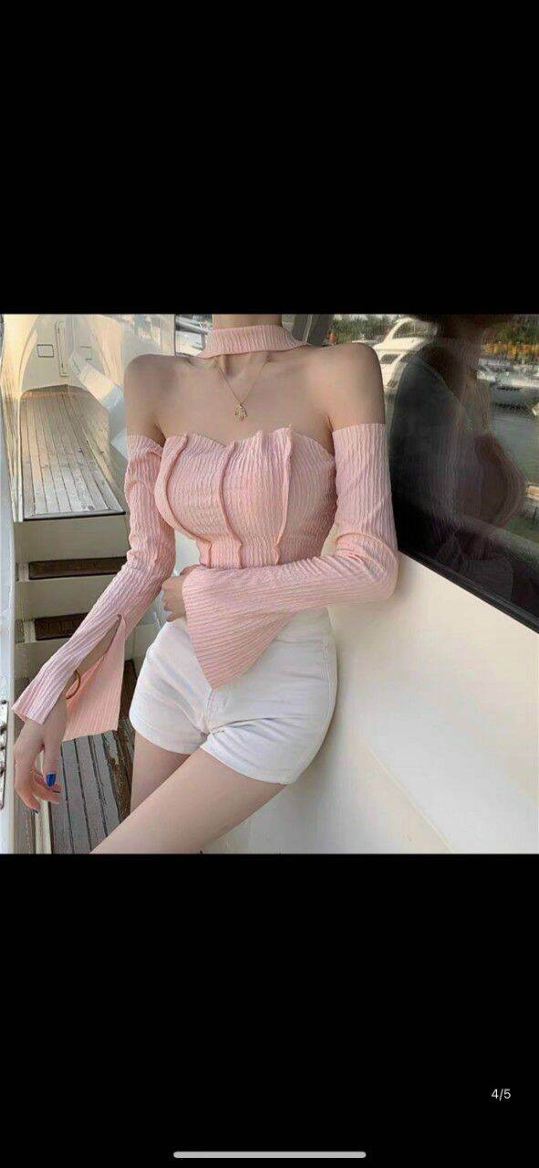 Áo kiểu tay dài kèm chocker sang xịn
