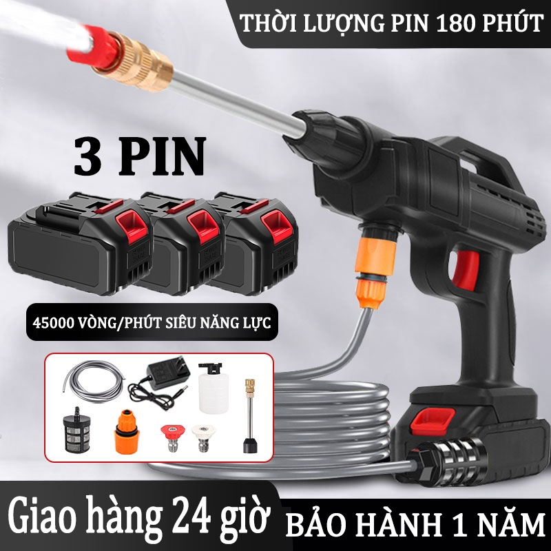 Máy rửa xe Hitachi 199V - Máy Rửa Xe Máy rửa xe mini gia đình máy rửa xe chạy pin 45000MAH. Bảo Hành 1 Năm