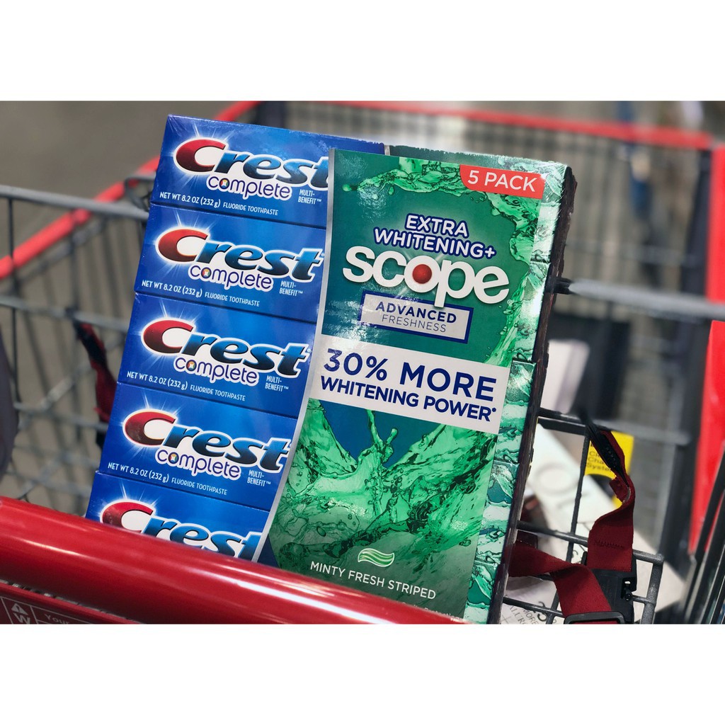 [Hoàn tiền 20%] Kem Đánh Răng Crest Complete Extra Whitening + Scope Advanced Freshness Mỹ- Hộp 232g