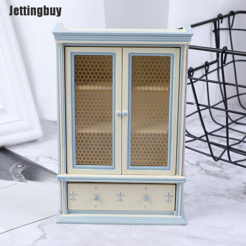Jettingbuy 1:12 Dollhouse Miniature Kitchen Furniture White Cupboards Display cabinet