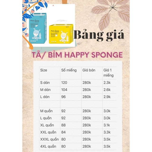 Tã/Bỉm HAPPY SPONGE size S-4XL 80-120 miếng