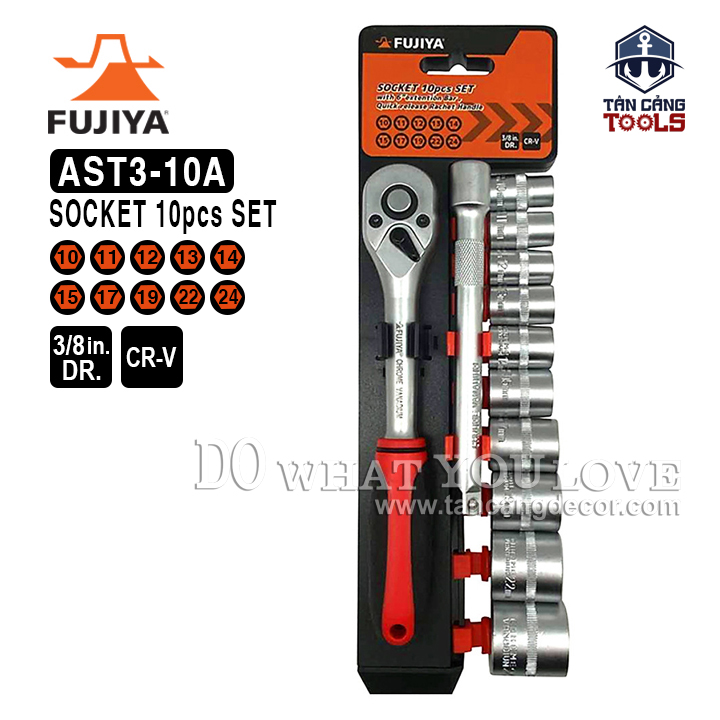 Bộ tuýp cần siết tự động 10 chi tiết 3/8 inches fujiya ast3-10a