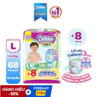 {Cộng 8 miếng} Mẫu mới - Bỉm Bobby Quần M76/L68/XL62/XXL56 miếng.