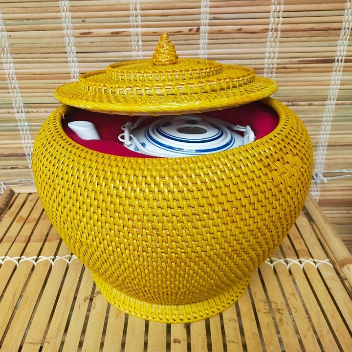 Bộ Giành Tích  Ủ Nóng  Mây Đan Két Hợp Vật Liệu Nhựa Tặng Kèm Tích Bát Tràng Nhiều Dung Tích