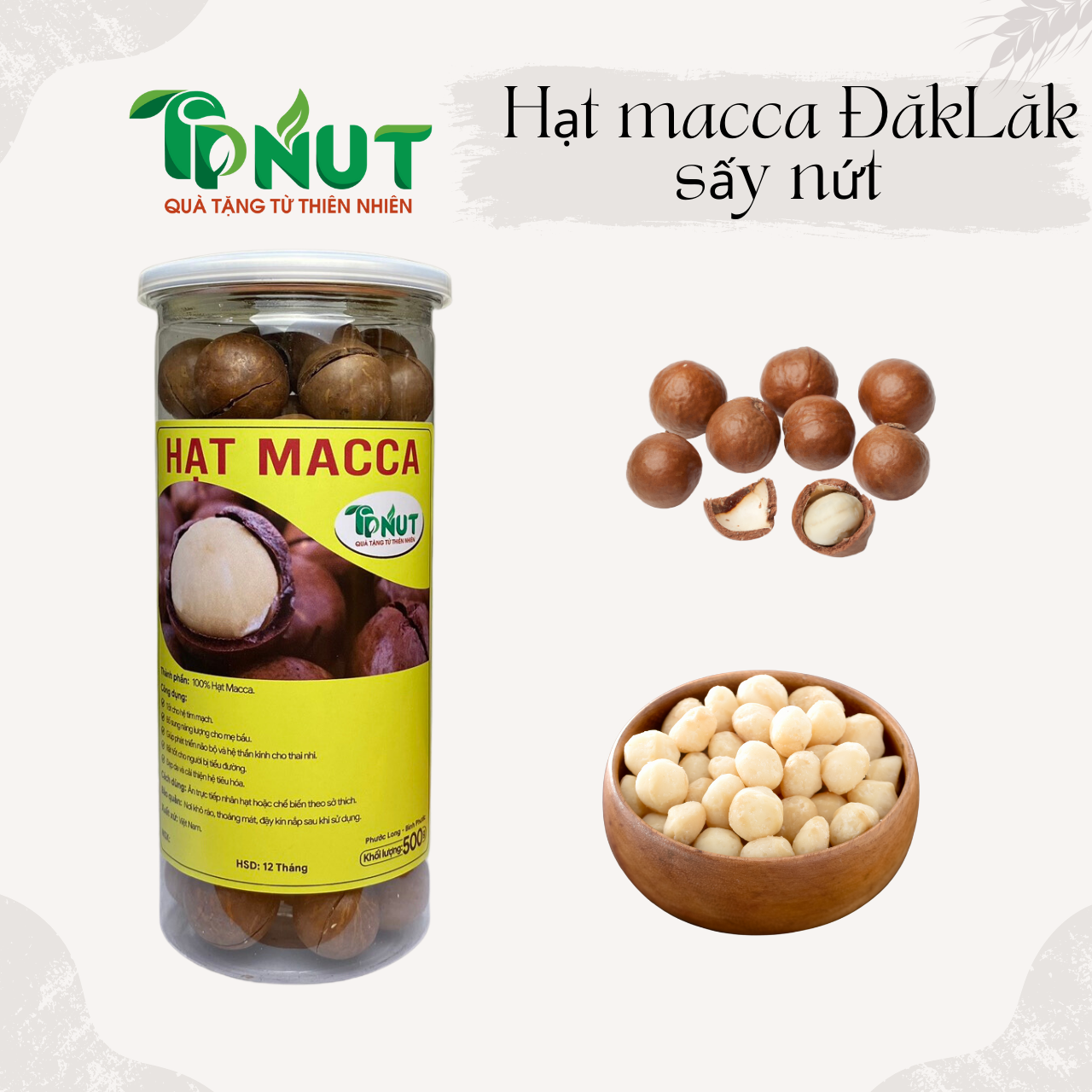500g Hạt macca ĐăkLăk sấy nứt size trung