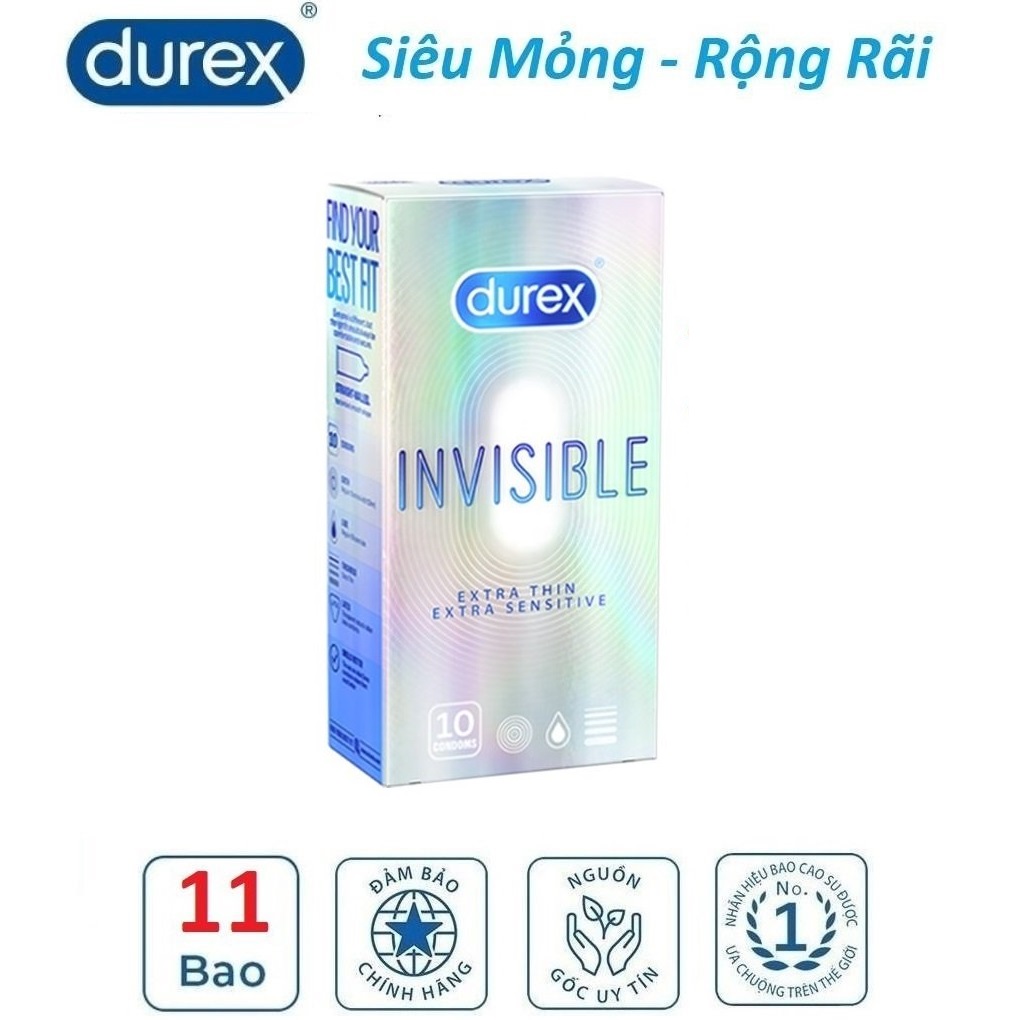 Bao cao su siêu mỏng Durex Invisible Extra Thin Extra Sensitive 1 Hộp 10 Bao