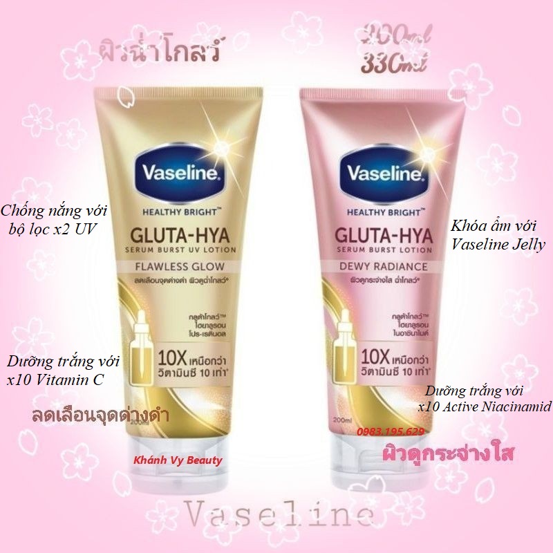 Dưỡng Thể Trắng Da Vaseline Bright Gluta-Hya Serum Burst Lotion 330ml