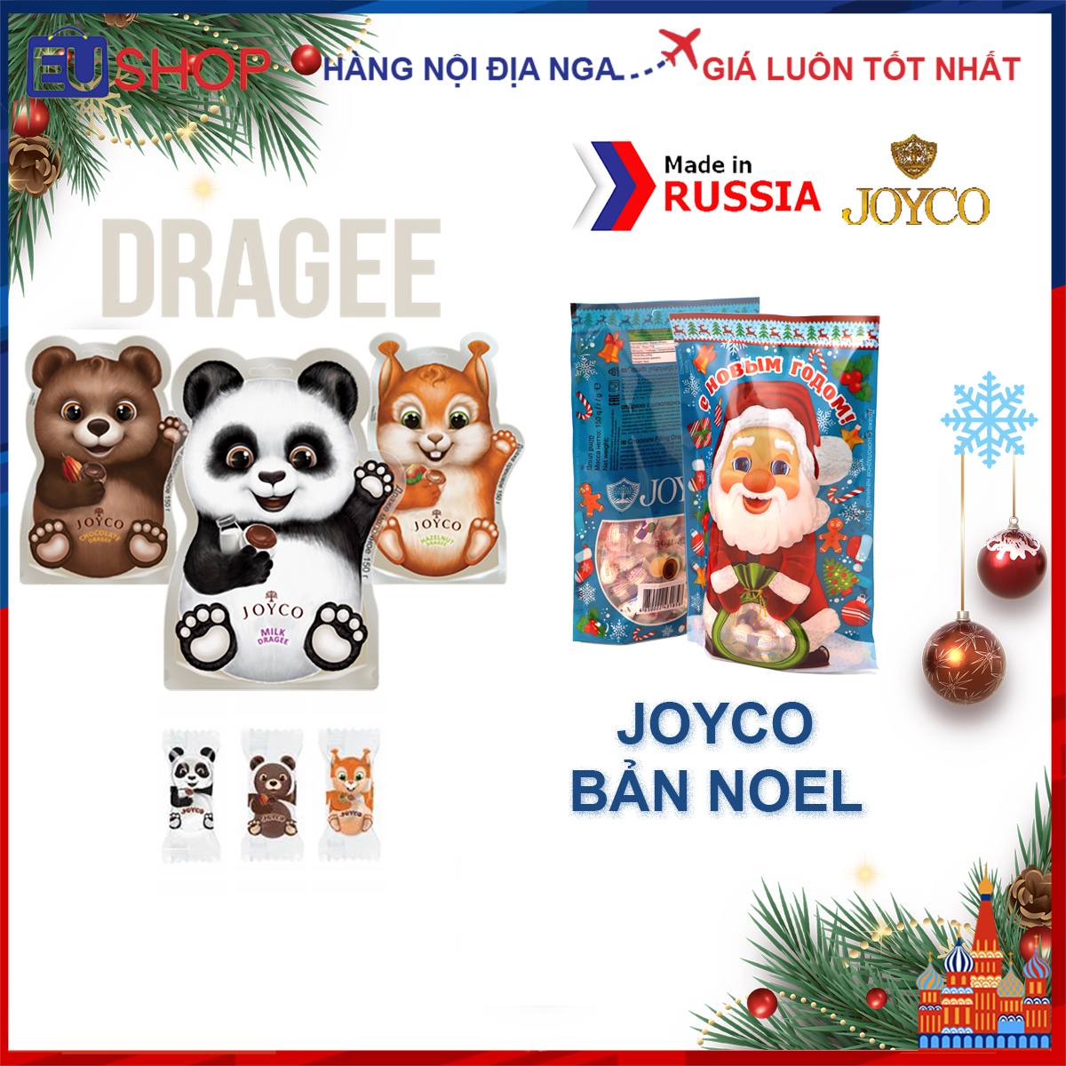 Kẹo socola gấu trúc JOYCO Nga, Wafer socola Joyco nhân Kem + Vừng