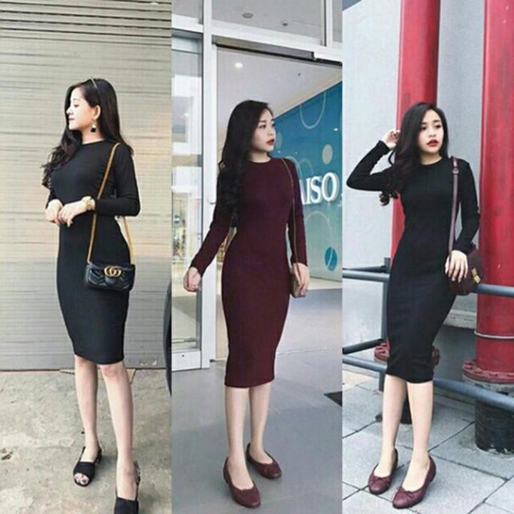 [HCM]Váy boddy cổ lọ tay dài gxgs