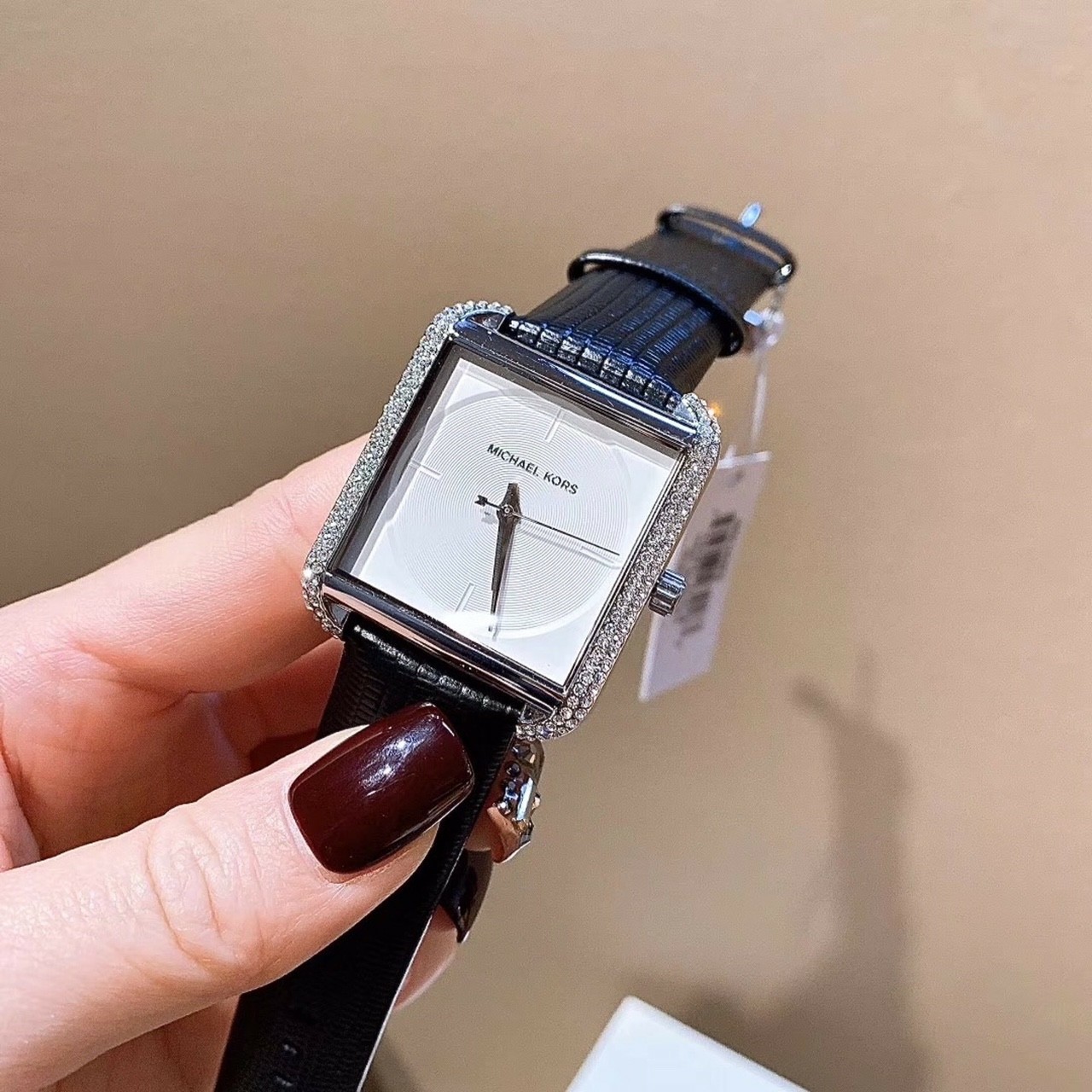 Đồng watch women square face Michael Kors MK2600, leather cord-machine battery size 32mm fullbox