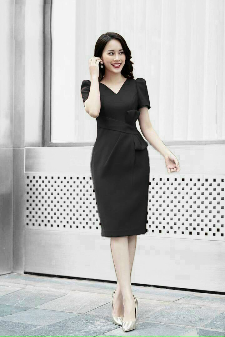 Đầm ôm xếp ly nơ hàng thiết kế sang trọng