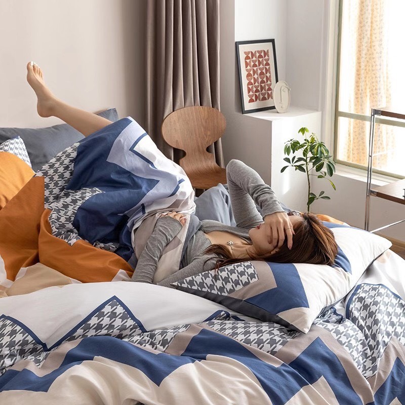 Bộ vỏ chăn ga gối Cotton Living 100% Nhànhím_Bedding đủ size giường nệm