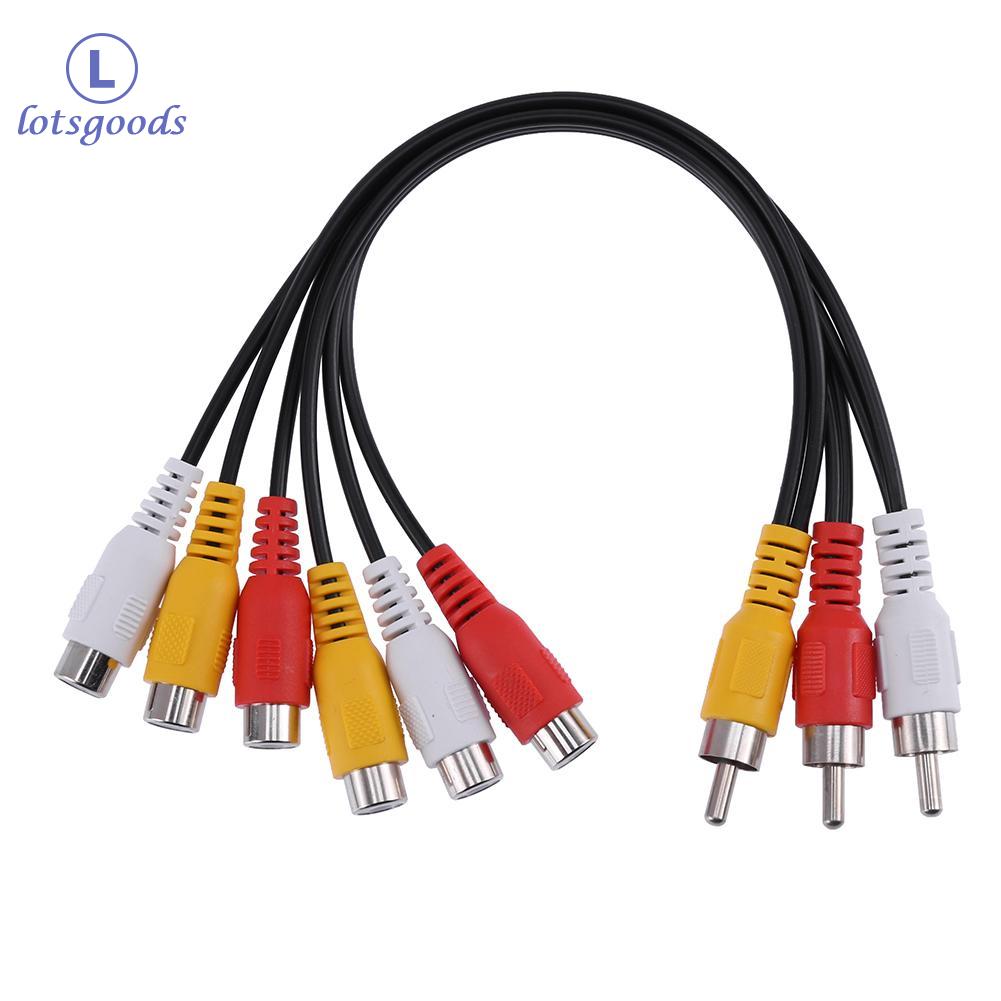 25cm 3RCA Male Jack to 6RCA Female Plug Splitter Audio Video AV Adapter Cable Black