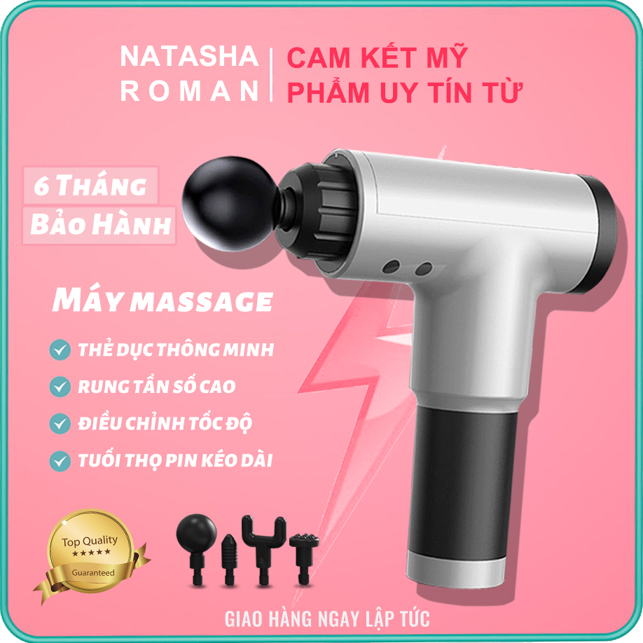 Máy massage cầm tay Fascial Gun cao cấp 4 đầu 6 chế độ rung