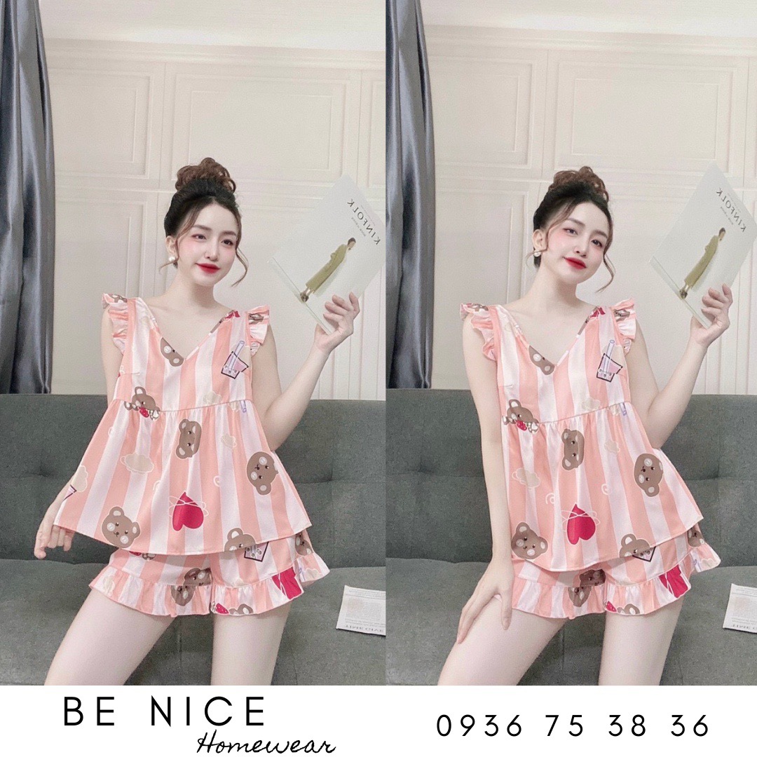 Set đùi mặc nhà cổ V nhún ngực