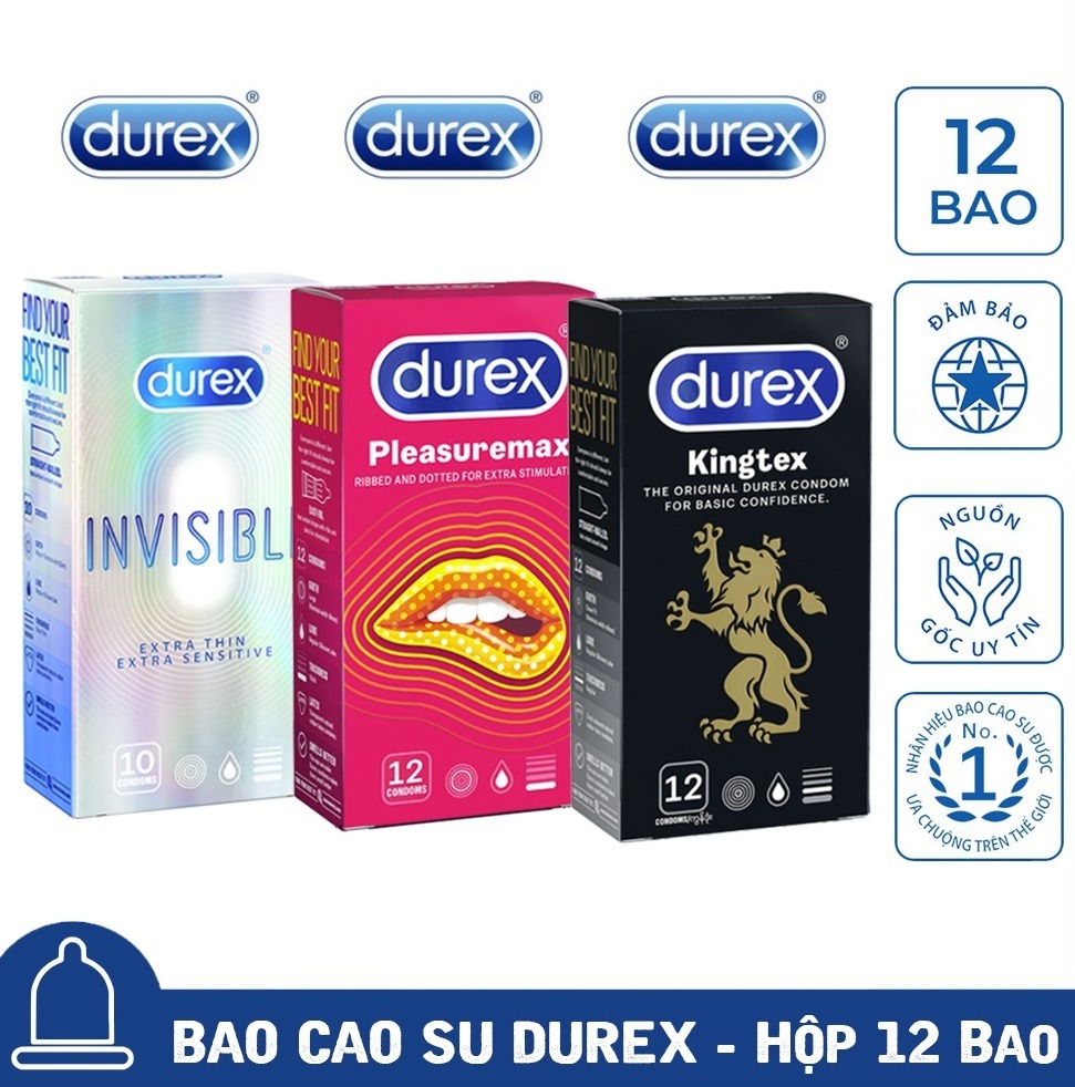 3 Hộp Bao cao su nam Durex Invisible Extra Thin cực siêu mỏng + Pleasuremax gân gai + Kingtex size cỡ nhỏ [Che tên SP 100%]
