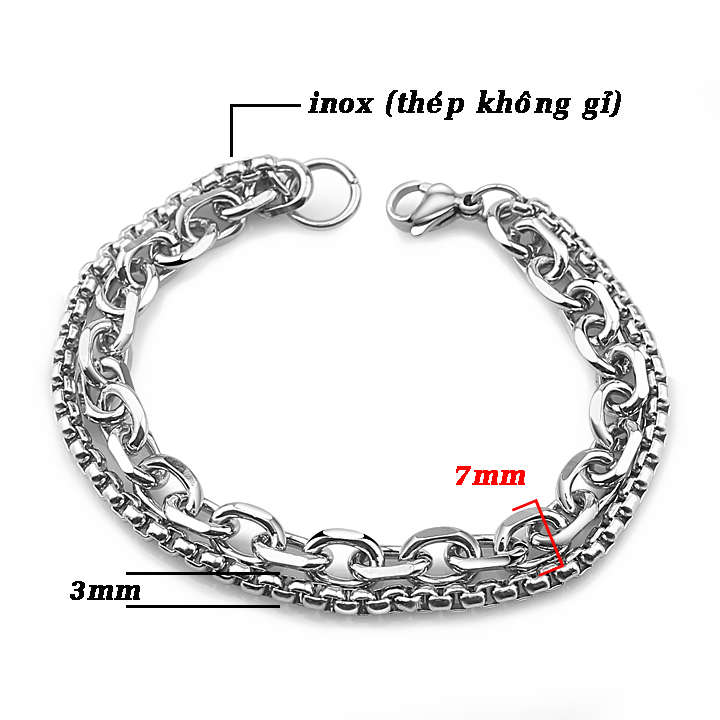 [HCM]Lắc tay nam inox cao cấp 2 sợi cá tính không đen QuynhChi store