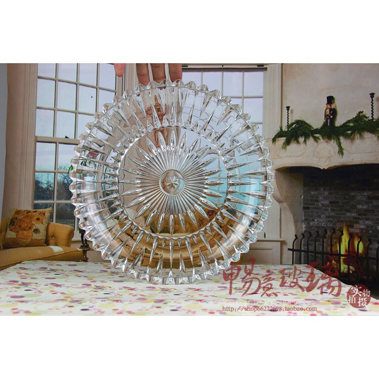 Khay tròn thuỷ tinh ánh vàng size 30 cm