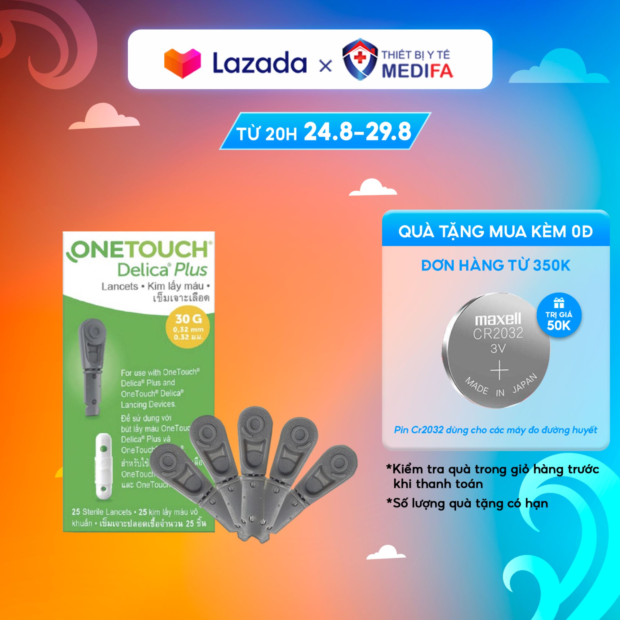 Hộp 25 Kim Lấy Máu OneTouch Delica Plus Dùng Cho Bút Thử Đường Huyết Máy OneTouch Ultra Plus Flex & Select Plus