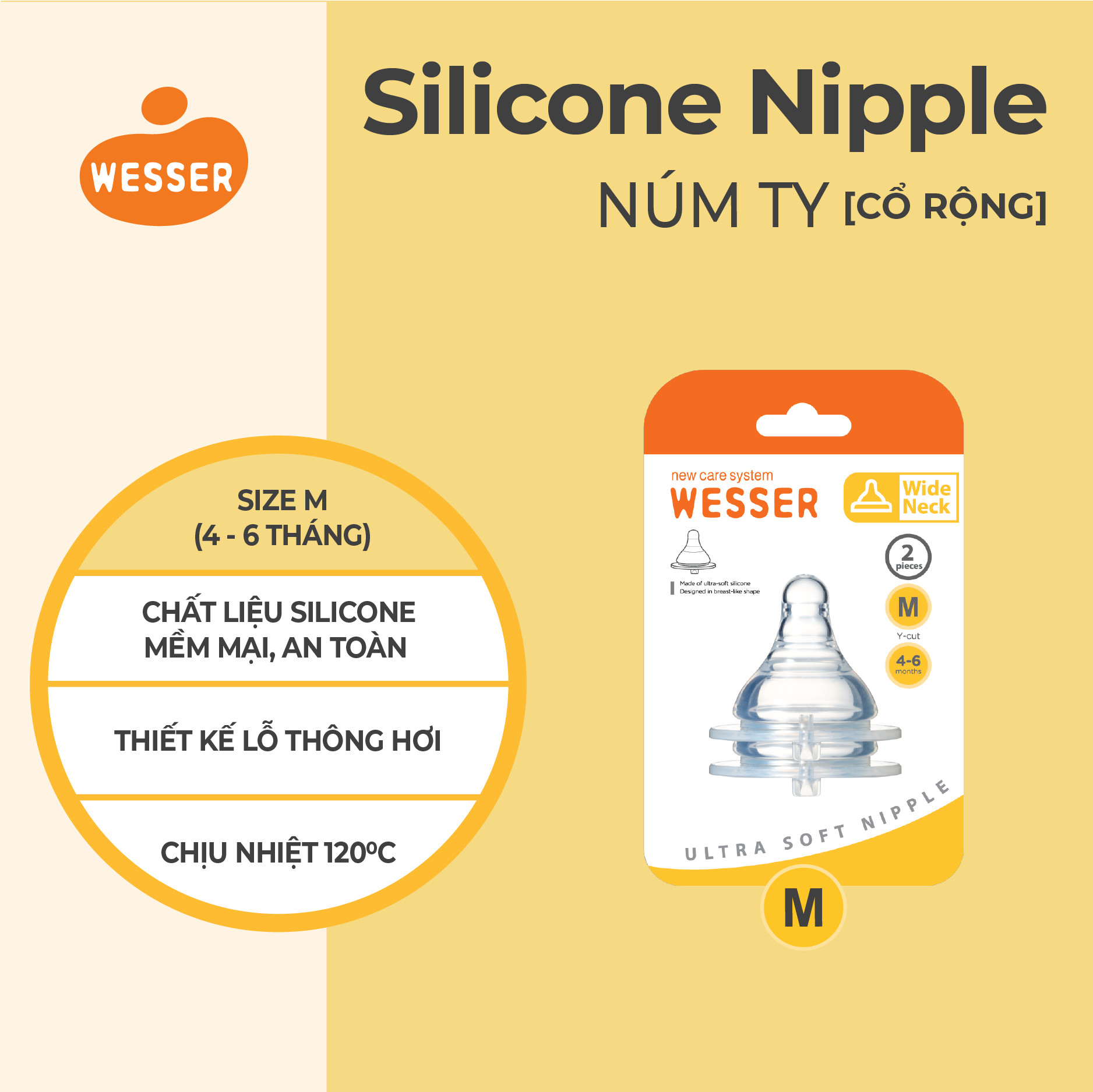 Núm ty CỔ RỘNG Wesser S/M/L (2 cái/hộp)