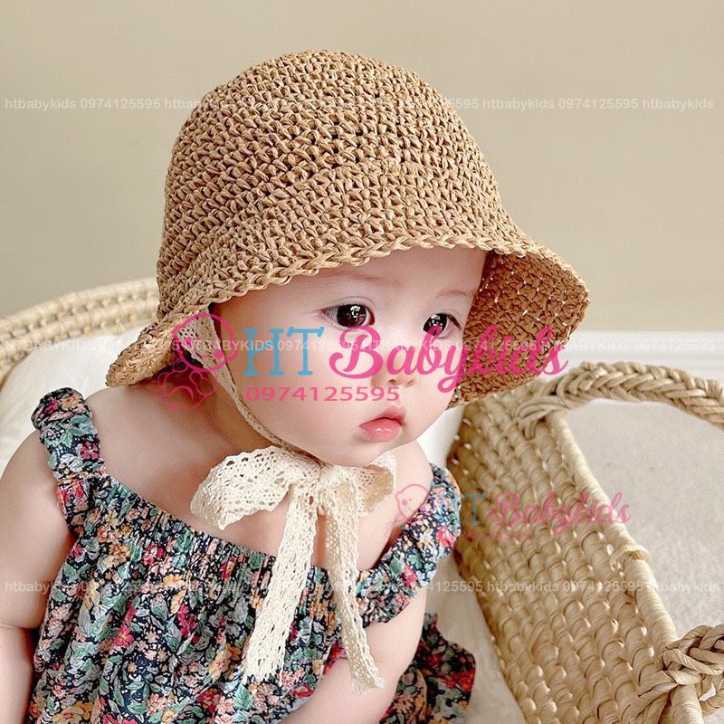 [ MẪU MỚI ]  Mũ Ajuma Cho Bé Mũ Cói Cột Nơ Hàn Quốc