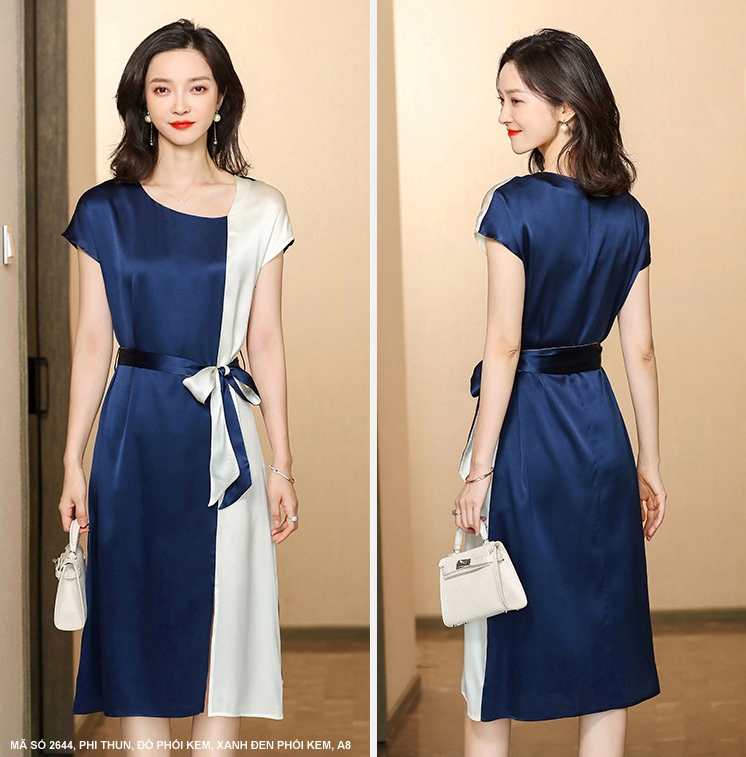 MYDU SHOP | MS 2644 ĐẦM SUÔNG PHI LỤA CỘT NƠ EO DUYÊN DÁNG – THANH LỊCH, DỄ MẶC.