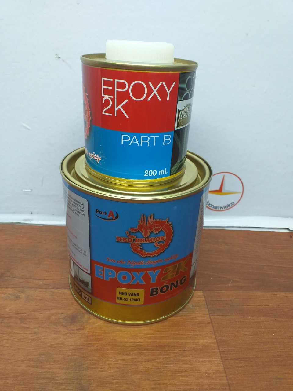 Sơn epoxy màu nhũ vàng 24K Rồng Đỏ 1L