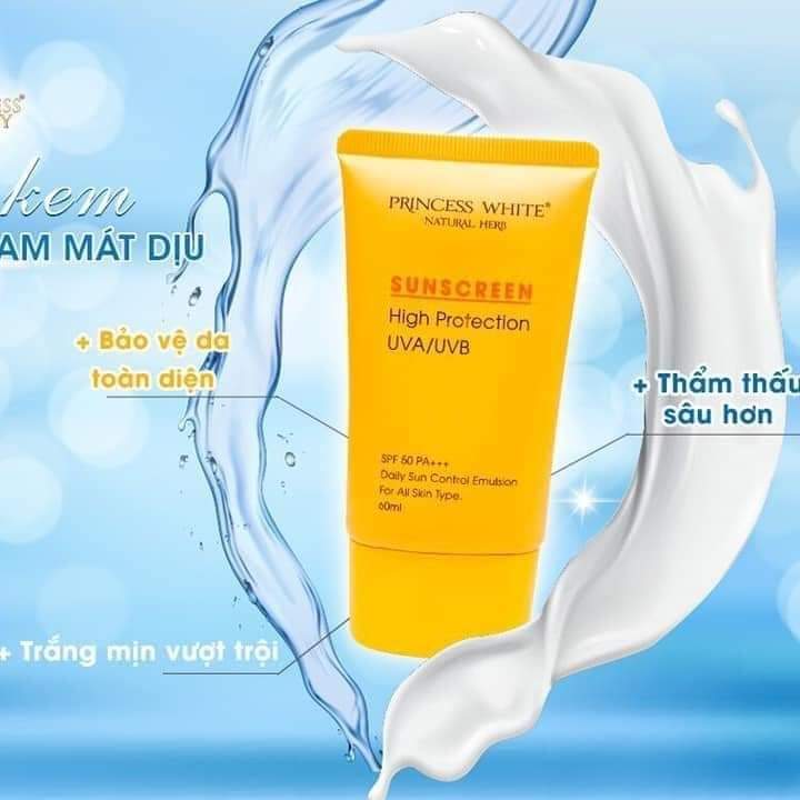 [HCM]Kem chống nắng cao cấp Princess White Sunscreen 50g với chỉ số chống nắng SPF 50+ PA+++ chống trôi dưới nước đi bơi tắm biển không sợ đen