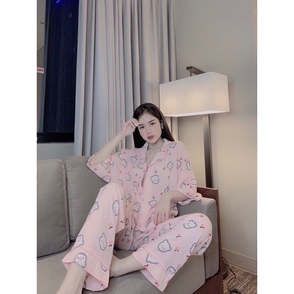 [BỘ PIZAMA NỮ] Bộ Pijama Lụa Áo Cộc Quần Dài, Bộ Đồ Mặc Nhà Chất Lụa Mango Siêu Mềm